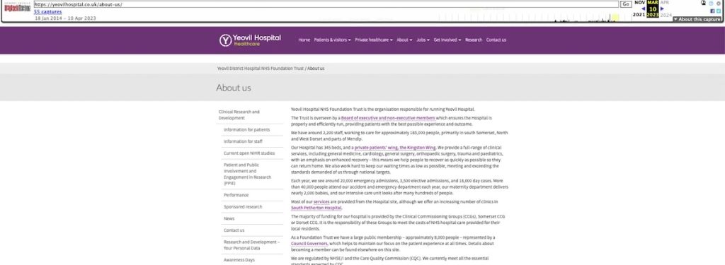 Yeovil Hospital website history