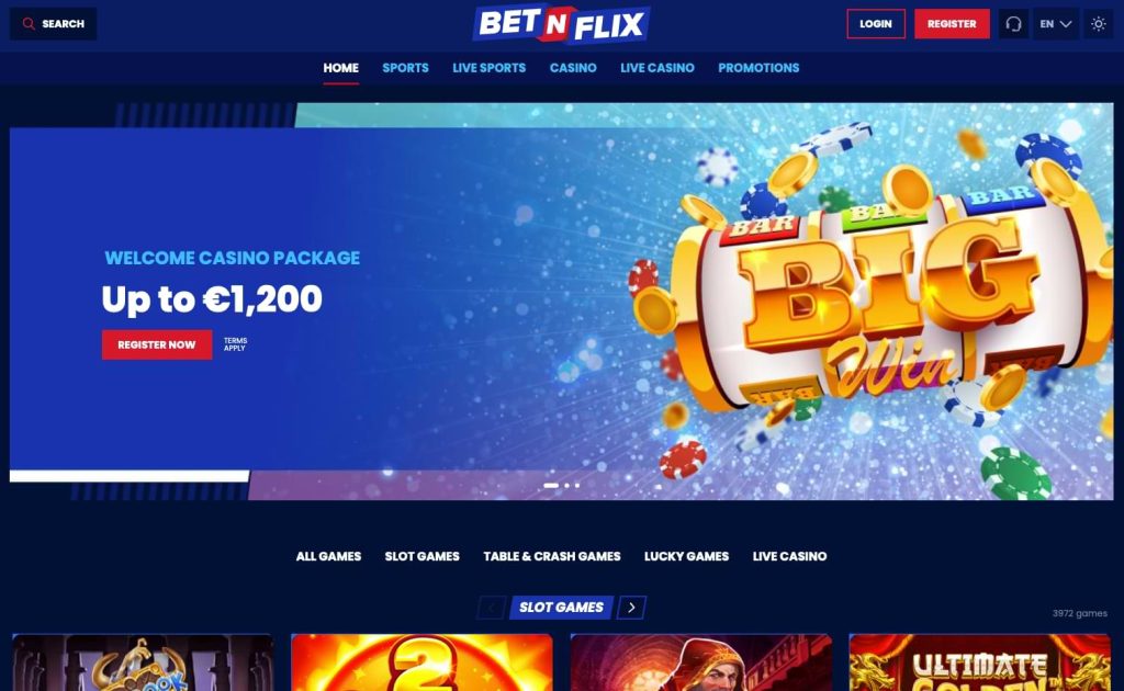 Bet n Flix casino homepage