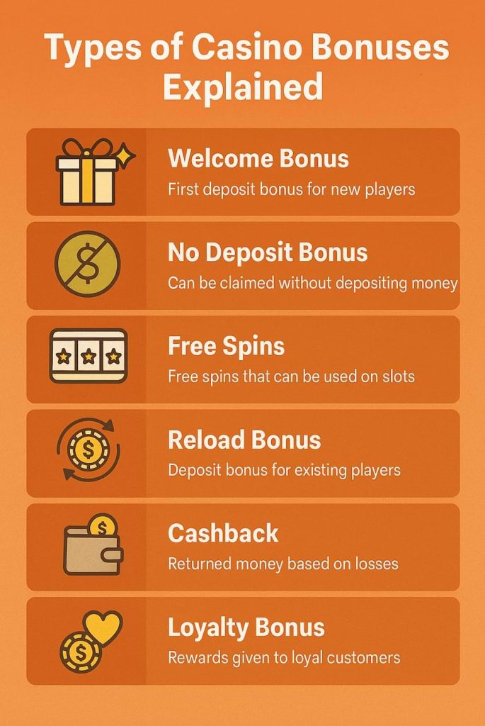 Different types of casino bonuses explained