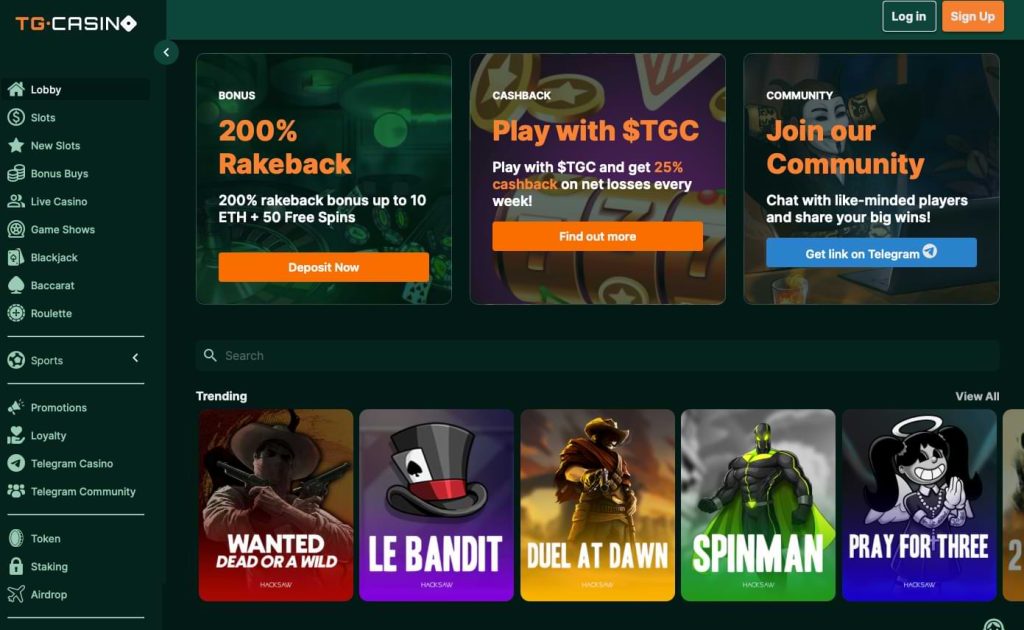 TG.Casino homepage