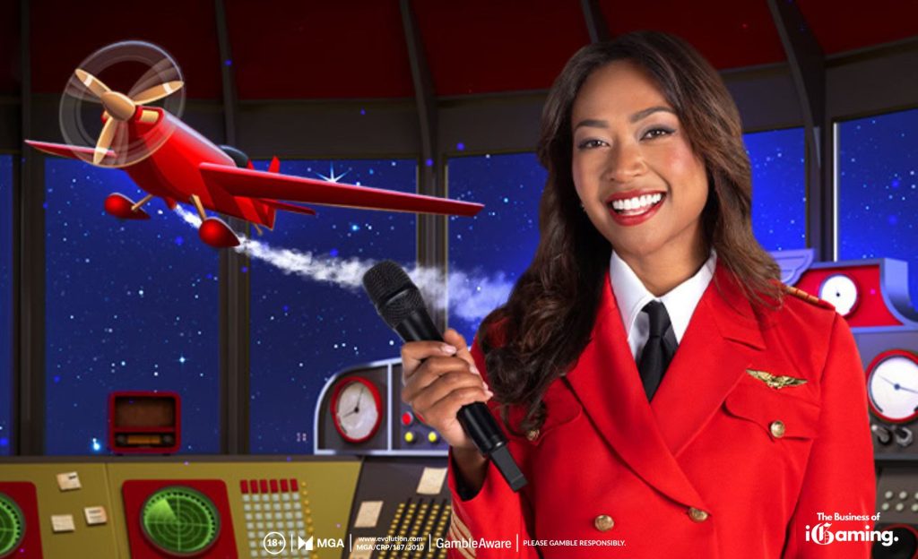 Asian live presentor showcasing Red Baron by Evolution