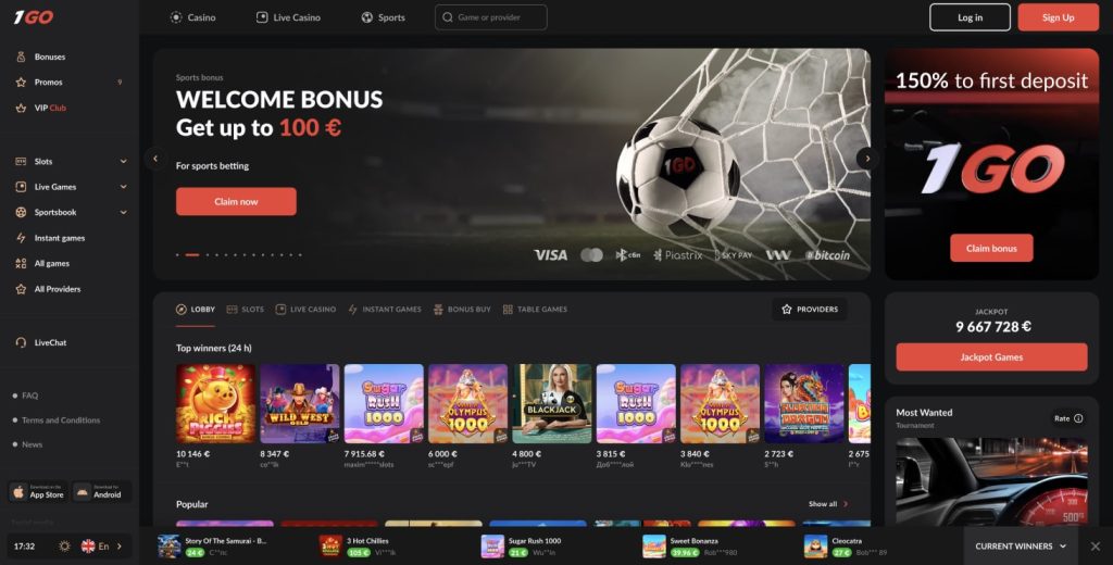 1Go casino homepage