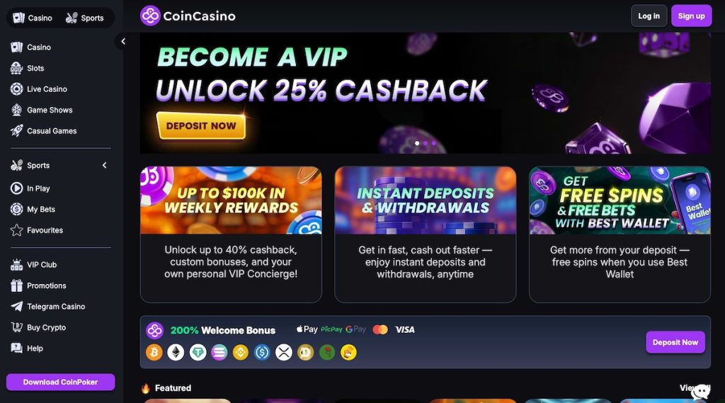 Coin Casino homepage