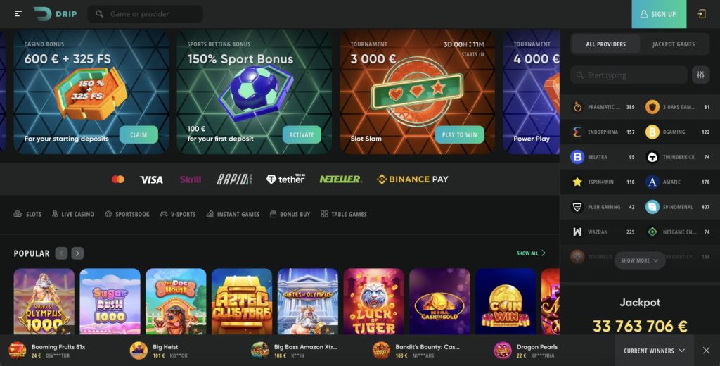 Drip casino homepage