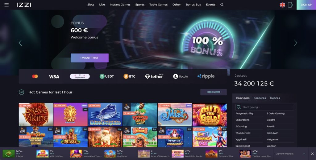 IZZI Casino homepage
