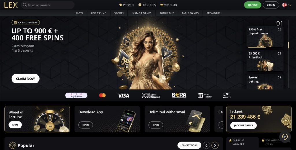 LEX casino homepage