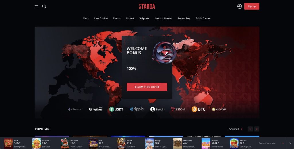 Starda casino homepage